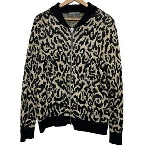 89th & Madison Black and Cream Leopard Print Sweater Women’s Size Large